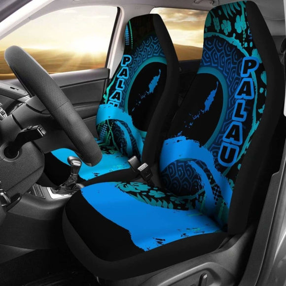 Palau Car Seat Covers - Palau Map Hibiscus And Wave Light Blue - 232125 - YourCarButBetter
