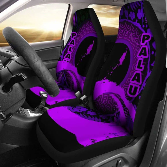 Palau Car Seat Covers - Palau Map Hibiscus And Wave Purple -232125 - YourCarButBetter