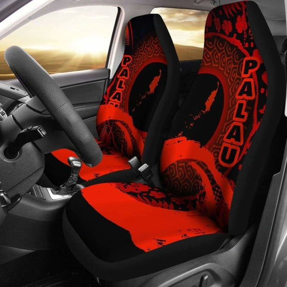 Palau Car Seat Covers - Palau Map Hibiscus And Wave Red - 232125 - YourCarButBetter