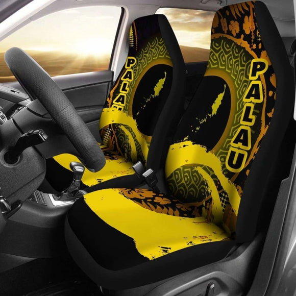 Palau Car Seat Covers - Palau Map Hibiscus And Wave Yellow - 232125 - YourCarButBetter