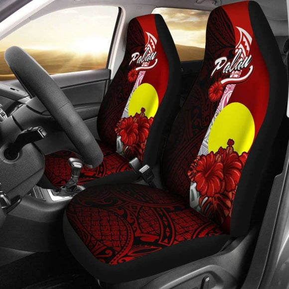 Palau Polynesian Car Seat Covers - Coat Of Arm With Hibiscus - 232125 - YourCarButBetter