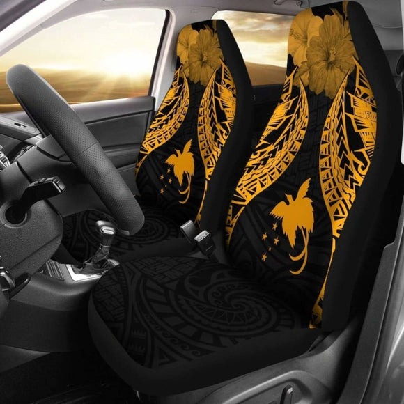 Papua New Guinea Polynesian Car Seat Covers Pride Seal And Hibiscus Gold - 232125 - YourCarButBetter