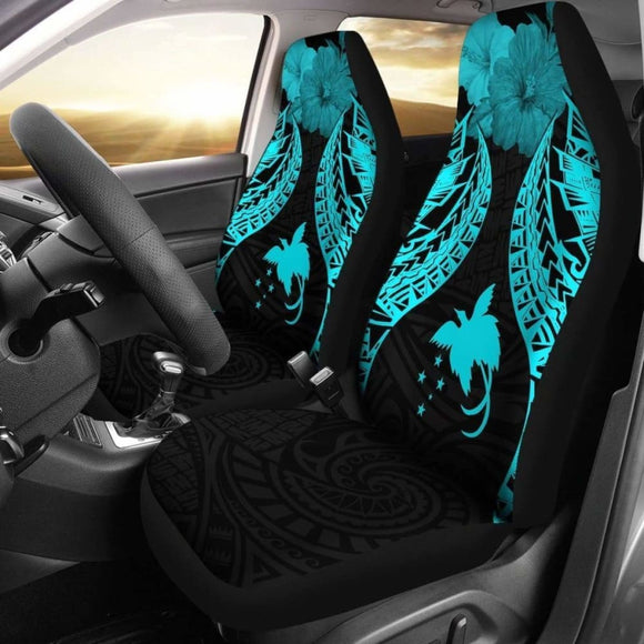 Papua New Guinea Polynesian Car Seat Covers Pride Seal And Hibiscus Neon Blue - 232125 - YourCarButBetter