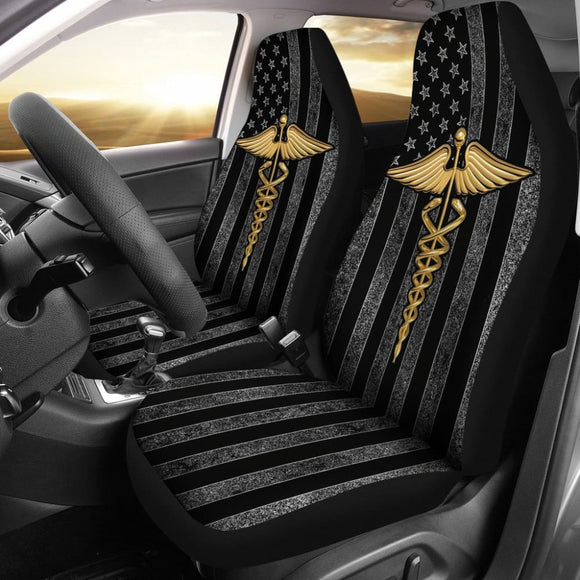 Patriot Nurse Thin Grey Line American Flag Car Seat Covers 211804 - YourCarButBetter