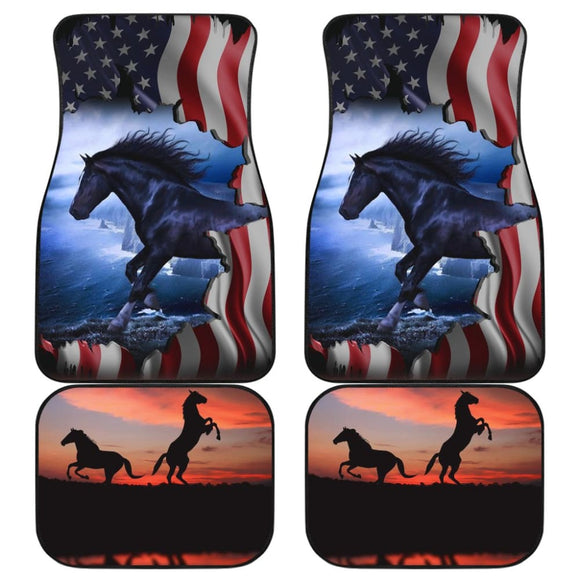 Patriotic American Flag Horse Awesome Silhouette Car Floor Mats 212701 - YourCarButBetter