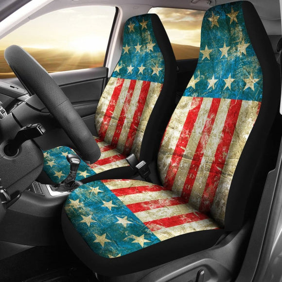 Patriotic Car Seat Covers Vintage Red White Blue American Flag 101819 - YourCarButBetter