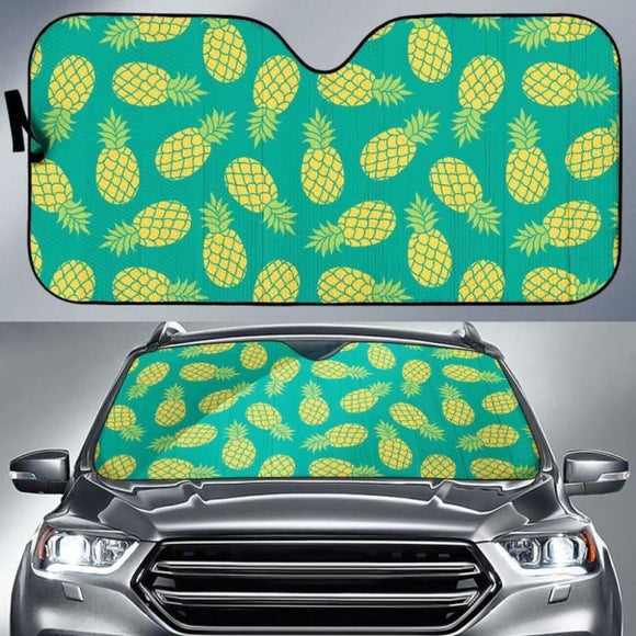 Pineapples Pattern Green Background Car Auto Sun Shades 460402 - YourCarButBetter