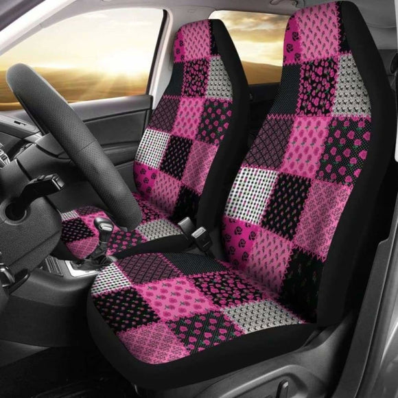 Pink And Black Shabby Chic Patchwork Quilt Style Car Seat Covers 153908 - YourCarButBetter