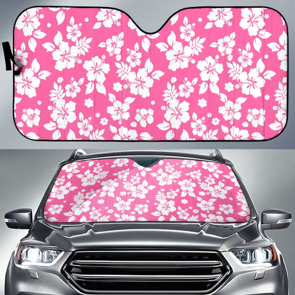 Pink And White Hibiscus Hawaiian Flower Pattern Car Auto Sun Shades 210801 - YourCarButBetter
