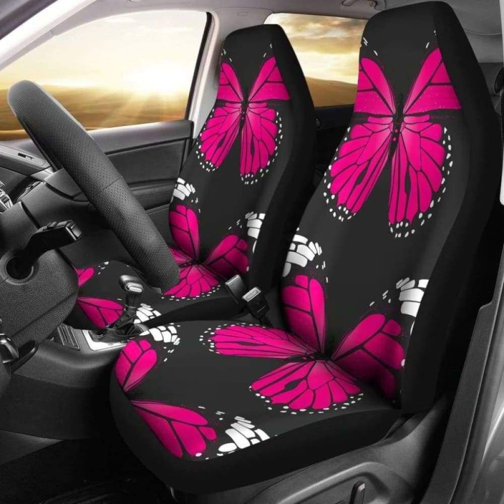 Black Pink Butterfly Print Pet Car Seat Cover main image 1