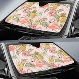 Pink Flamingo Birds Pineapples Hibiscus Flower Pattern Car Auto Sun Shades 172609 - YourCarButBetter