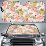 Pink Flamingo Birds Pineapples Hibiscus Flower Pattern Car Auto Sun Shades 172609 - YourCarButBetter