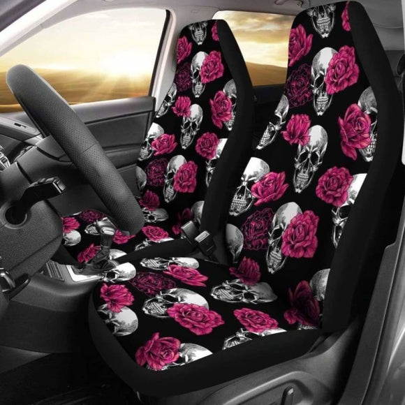 Pink Floral Skull Car Seat Covers 153908 - YourCarButBetter