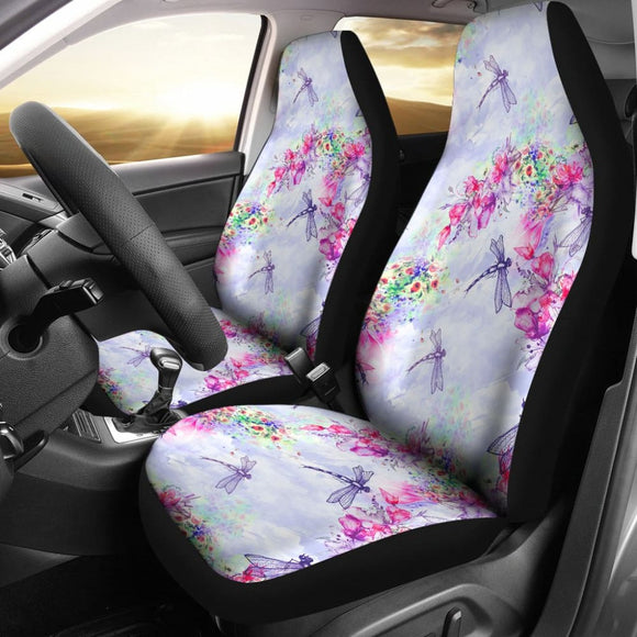 Pink Flower and Blue Dragonfly Printed Car Seat Covers 210302 - YourCarButBetter