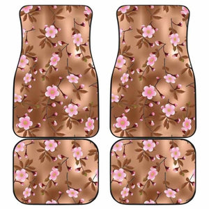 Pink Sakura Cherry Blossom Drak Brown Background Front And Back Car Mats 110424 - YourCarButBetter