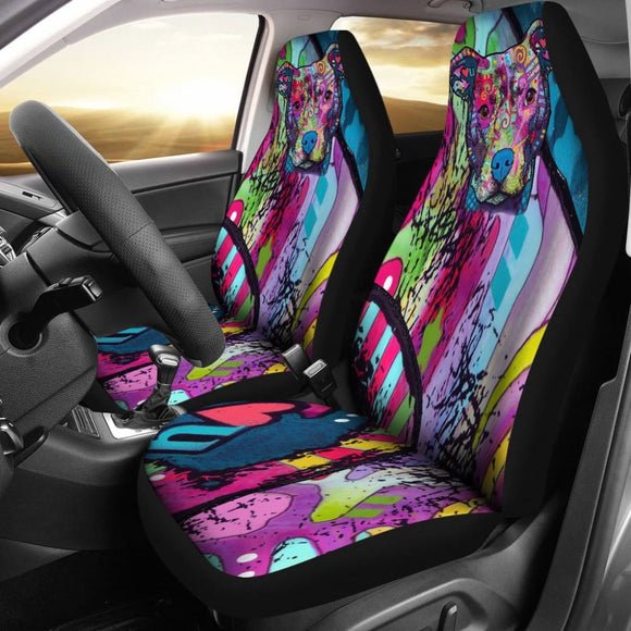Pit Bull Design Car Seat Covers Colorful Back 174510 - YourCarButBetter