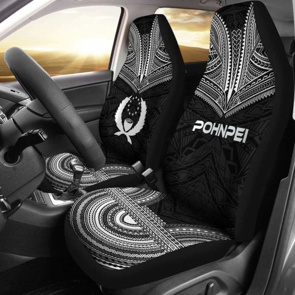 Pohnpei Car Seat Cover - Pohnpei Flag Polynesian Chief Tattoo Black Version - 10 174914 - YourCarButBetter