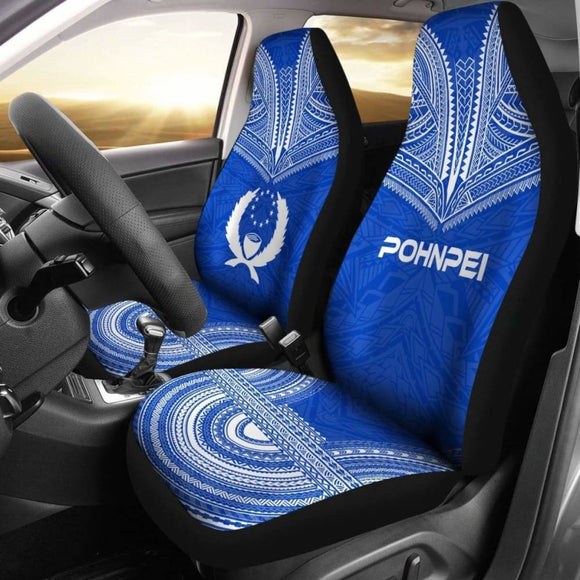 Pohnpei Car Seat Cover - Pohnpei Flag Polynesian Chief Tattoo Blue Version - 10 174914 - YourCarButBetter