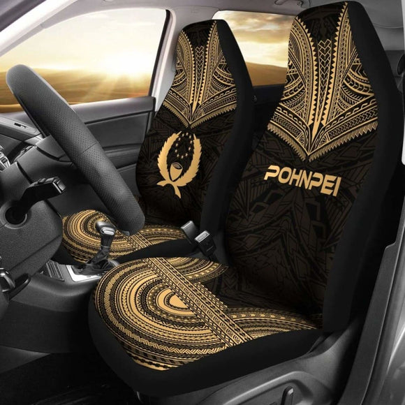 Pohnpei Car Seat Cover - Pohnpei Flag Polynesian Chief Tattoo Gold Version - 10 174914 - YourCarButBetter