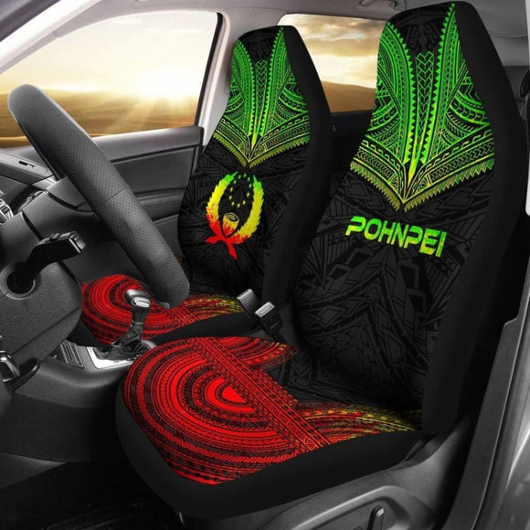 Pohnpei Car Seat Cover - Pohnpei Flag Polynesian Chief Tattoo Reggae Version - 10 174914 - YourCarButBetter