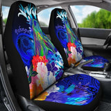 Pohnpei Car Seat Covers - Humpback Whale With Tropical Flowers (Blue)- 105905 - YourCarButBetter