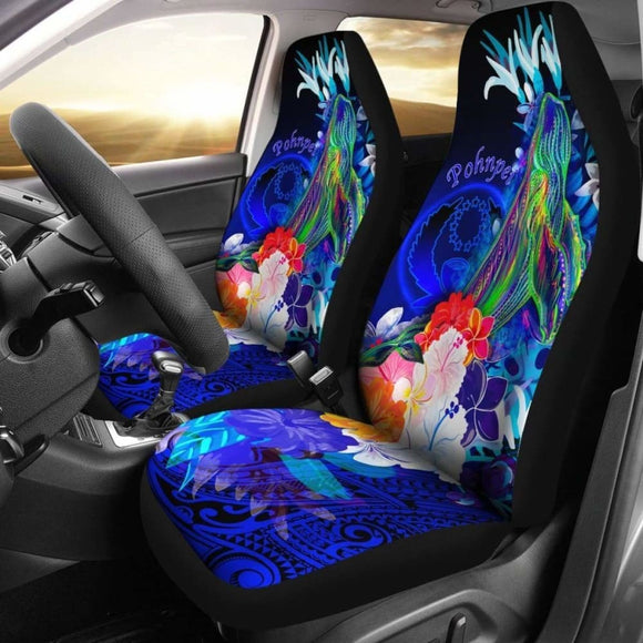 Pohnpei Car Seat Covers - Humpback Whale With Tropical Flowers (Blue)- 105905 - YourCarButBetter