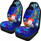 Pohnpei Car Seat Covers - Humpback Whale With Tropical Flowers (Blue)- 105905 - YourCarButBetter