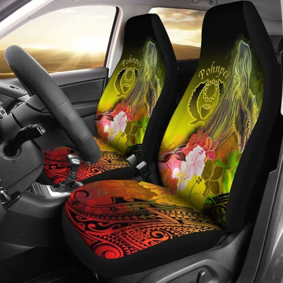 Pohnpei Car Seat Covers - Humpback Whale With Tropical Flowers (Yellow)- 105905 - YourCarButBetter