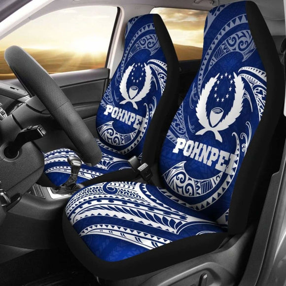 Pohnpei Micronesia Car Seat Covers - Blue Tribal Wave - 12 153908 - YourCarButBetter