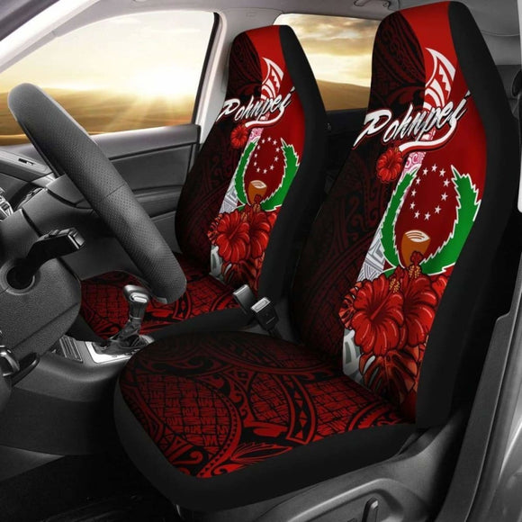 Pohnpei Micronesia Car Seat Covers - Coat Of Arm With Hibiscus - 232125 - YourCarButBetter