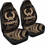 Pohnpei Micronesia Car Seat Covers - Gold Tribal Wave - 12 153908 - YourCarButBetter