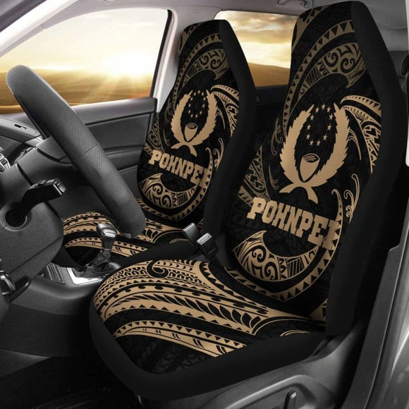 Pohnpei Micronesia Car Seat Covers - Gold Tribal Wave - 12 153908 - YourCarButBetter