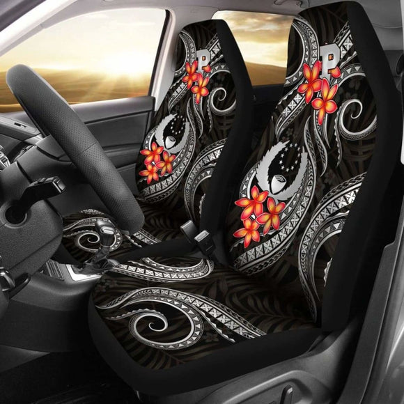 Pohnpei Micronesian Car Seat Covers - Black Plumeria - 11 153908 - YourCarButBetter