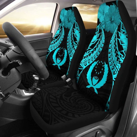 Pohnpei Polynesian Car Seat Covers Pride Seal And Hibiscus Neon Blue - 232125 - YourCarButBetter