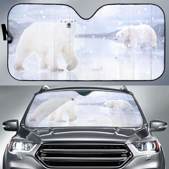 Polar Bears Snowfall 4K Car Sun Shade 102507 - YourCarButBetter