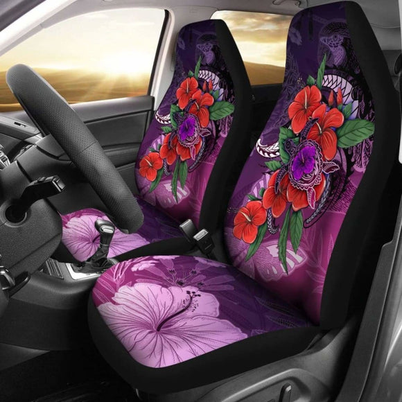 Polynesian Car Seat Covers - Purple Hibiscus Turtle Flowing - 105905 - YourCarButBetter