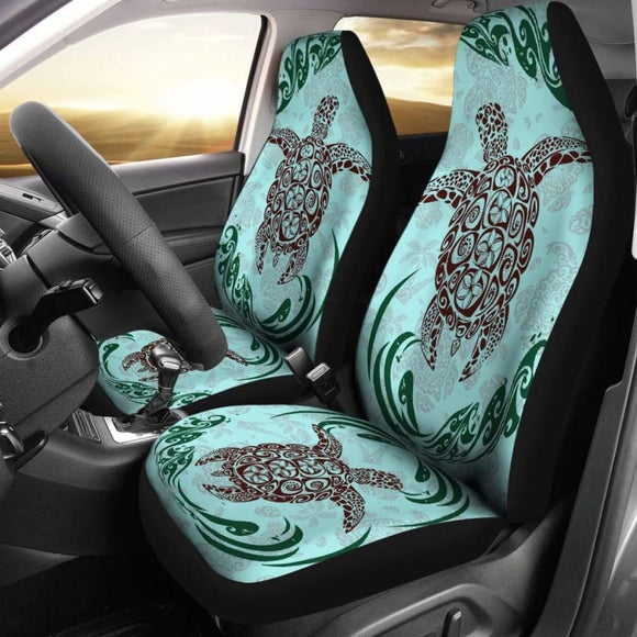 Polynesian Car Seat Covers - Turtle Tattoo Green Wave - 105905 - YourCarButBetter