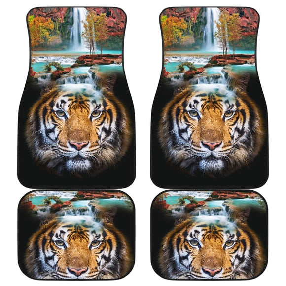 Powerful Brown Tiger with Amazing Waterfall Car Floor Mats 210102 - YourCarButBetter