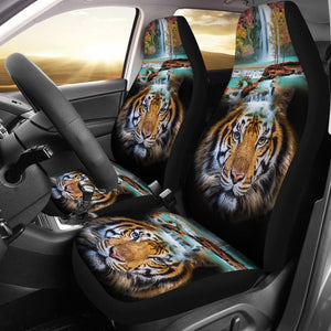 Powerful Brown Tiger with Amazing Waterfall Car Seat Covers 210102 - YourCarButBetter