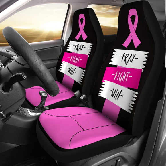 Pray Fight Win Pink Ribbon Breast Cancer Car Seat Covers 550317 - YourCarButBetter