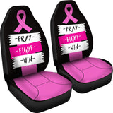 Pray Fight Win Pink Ribbon Breast Cancer Car Seat Covers 550317 - YourCarButBetter