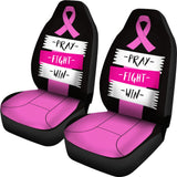 Pray Fight Win Pink Ribbon Breast Cancer Car Seat Covers 550317 - YourCarButBetter