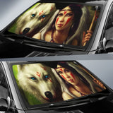 Princess With Wolf 3D Native American Auto Sun Shades 093223 - YourCarButBetter