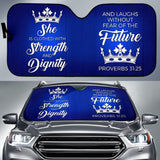Proverbs 31 Blue White She Is Clothed With Strength And Dignity Car Auto Sun Shades 211901 - YourCarButBetter