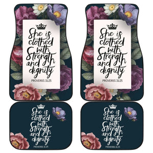 Proverbs 31:25 She Is Clothed With Strength And Dignity Custom Queen Crown And Multi Flowers Car Floor Mats 211305 - YourCarButBetter