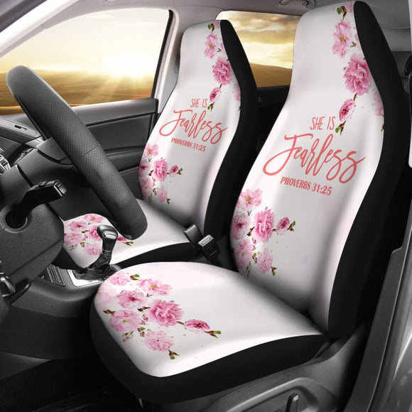 Proverbs 31:25 She Is Fearless Custom Pink Flowers Themed Car Seat Covers 211305 - YourCarButBetter