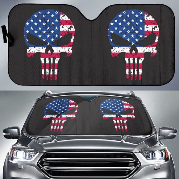 Punisher Skull American Flag Car Auto Sun Shades 213003 - YourCarButBetter