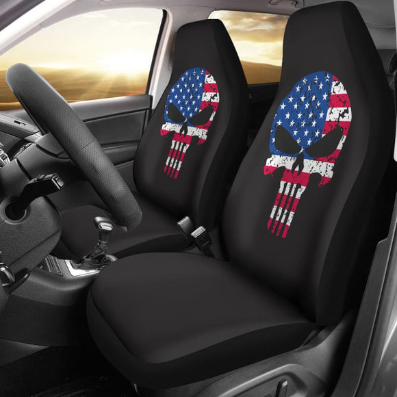 Punisher Skull American Flag Car Seat Covers 213003 - YourCarButBetter