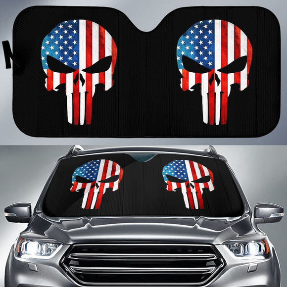 Punisher Skull Military American Flag Car Auto Sun Shades 213003 - YourCarButBetter