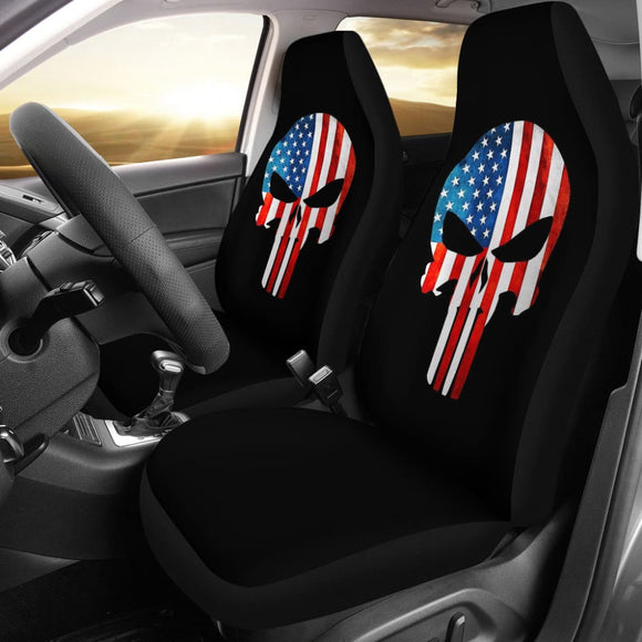 Punisher Skull Military American Flag Car Seat Covers 213003 - YourCarButBetter